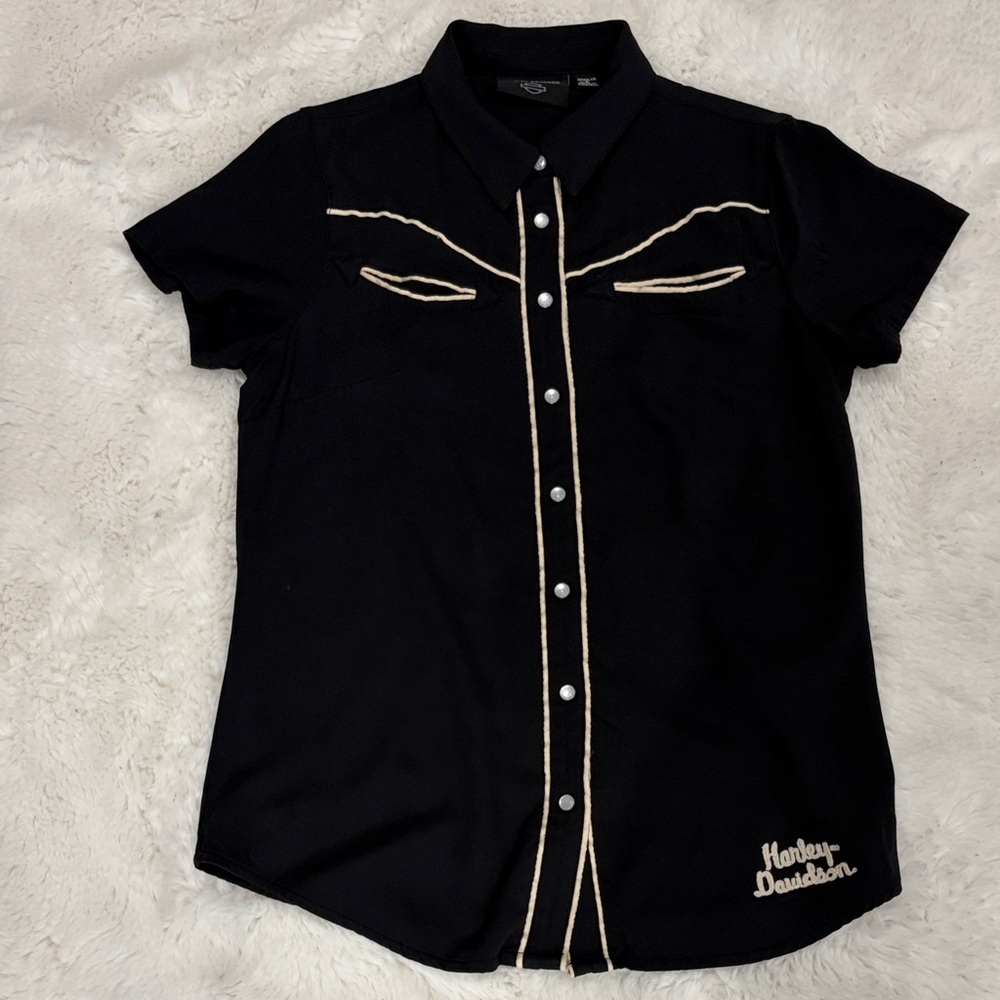 Harley-Davidson ,size S,Black and White Button-Up Shirt - Picture 15 of 16